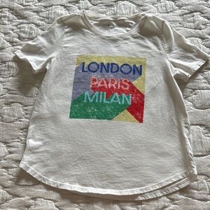 Anthropologie White and Blue City Graphic Short Sleeve Tee